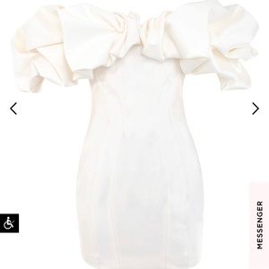 Trendy boutique Sculpted Off-Shoulder Ruffle Mini Dress in Ivory